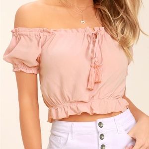 🌿 3/$30 Lulus Plant a Garden Blush Pink Off-the-Shoulder Crop Top XS